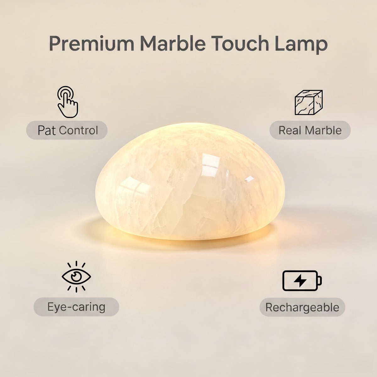 Natural Marble Lamp Cordless Touch Control Night Light 3 (White B)
