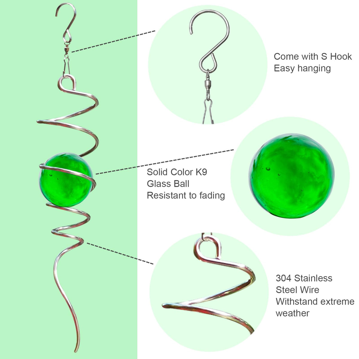 Wind Spinner Tail (Green Glass Orb)