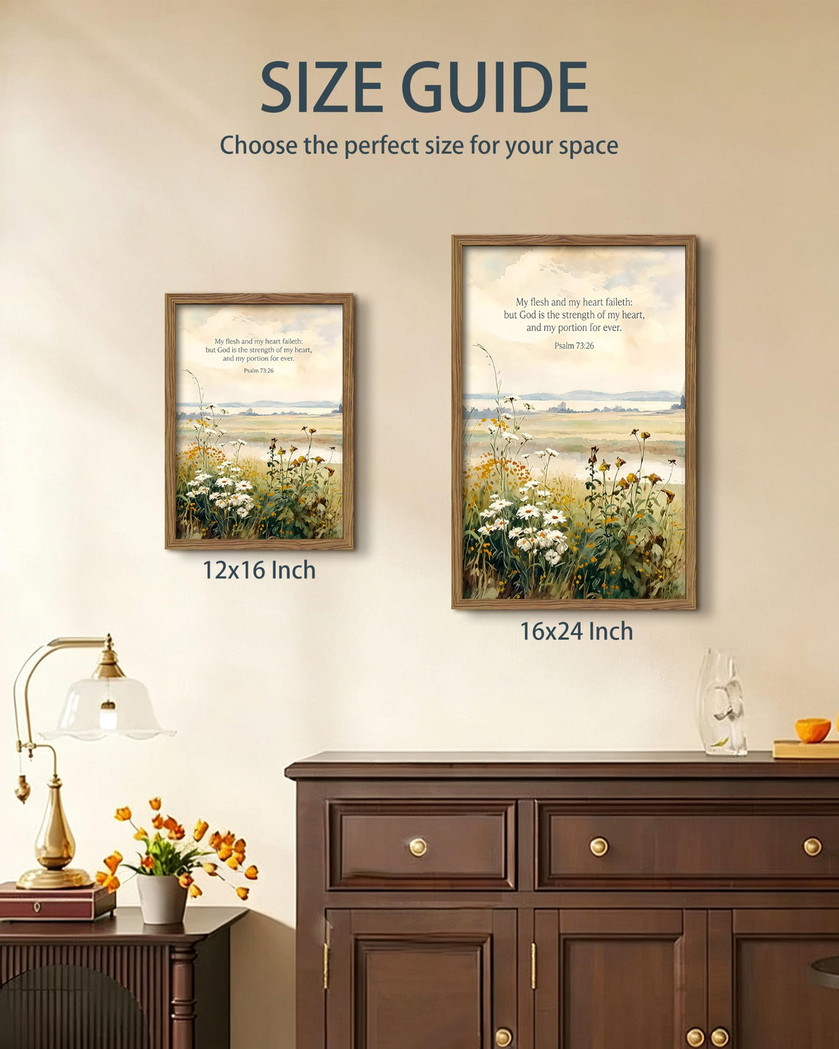 Psalm 73 26 Christian Framed Canvas Wall Art (A-Bible / 24"L x 16"W)