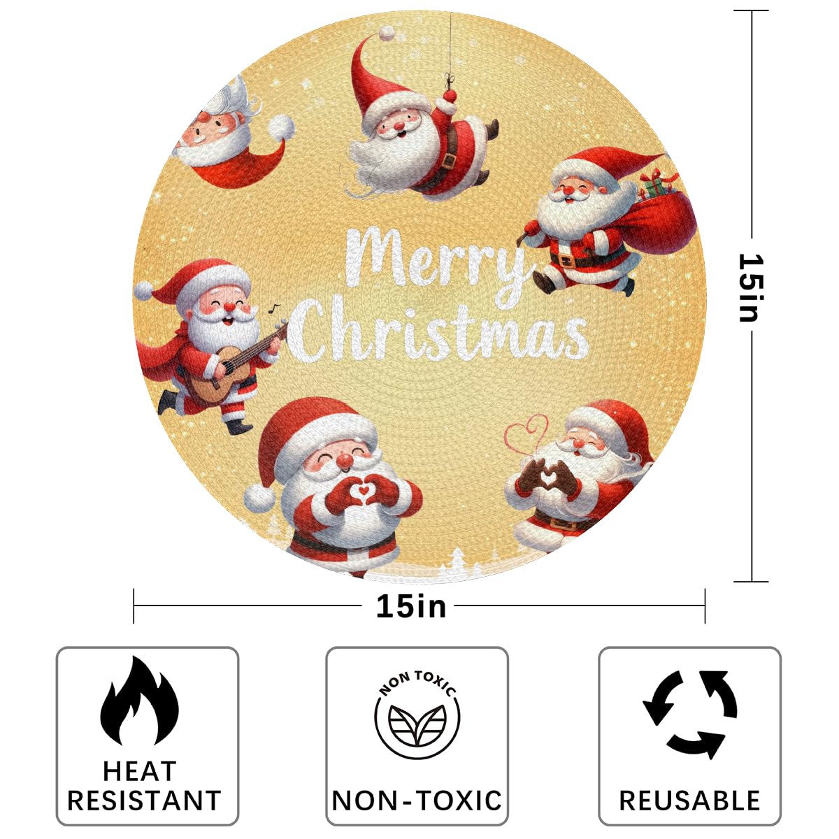 Christmas Woven Placemats Round Placemats Set of 6 for Festival Party (C 006 / 6 pieces)
