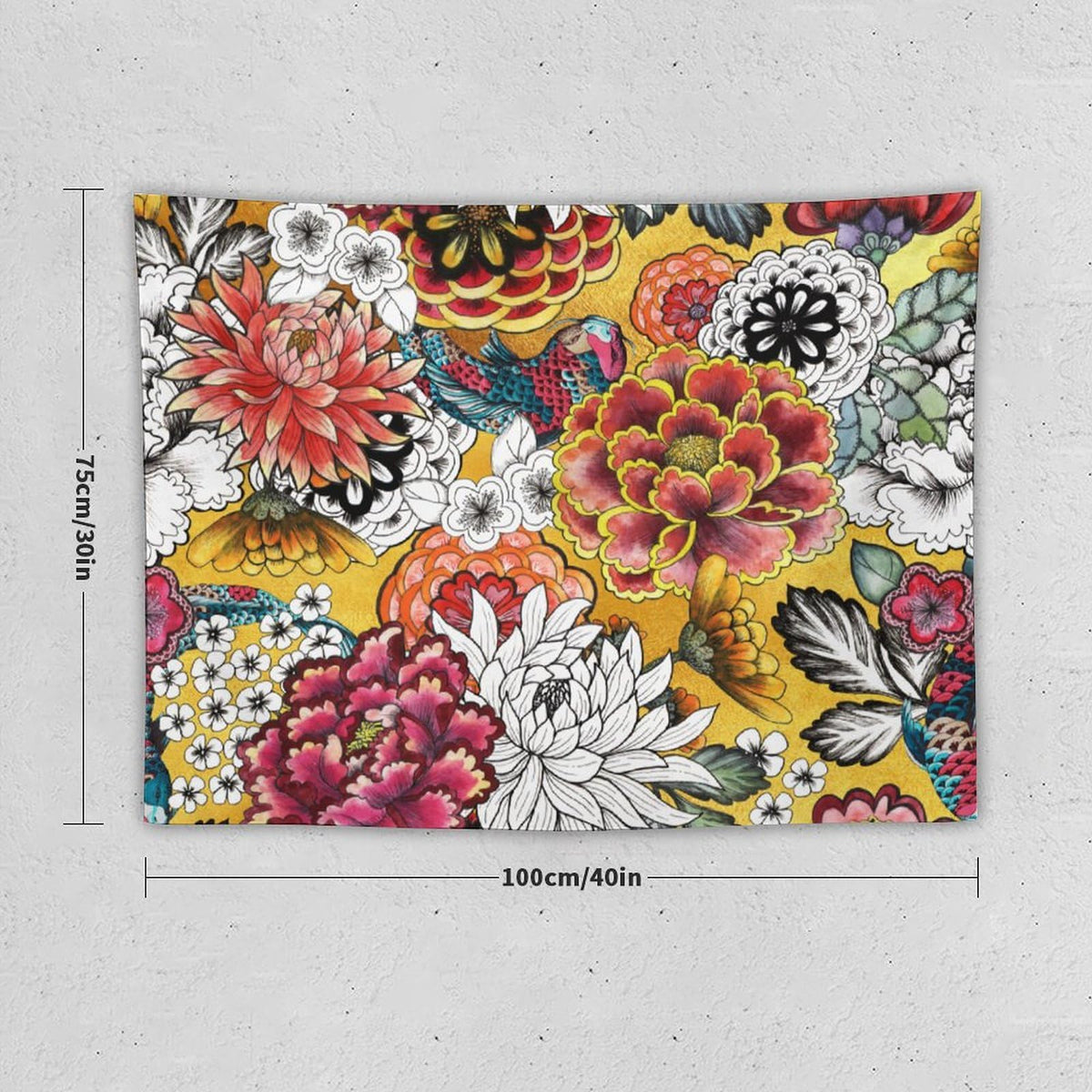 Boho Floral Tapestry Wall Hanging Bohemian Colorful Flowers Print Mandala Tapestries Home Decor for Living Room Bedroom Apartment Farmhouse Dorm 30"x40" (30"L x 40"W / Mandala-32)