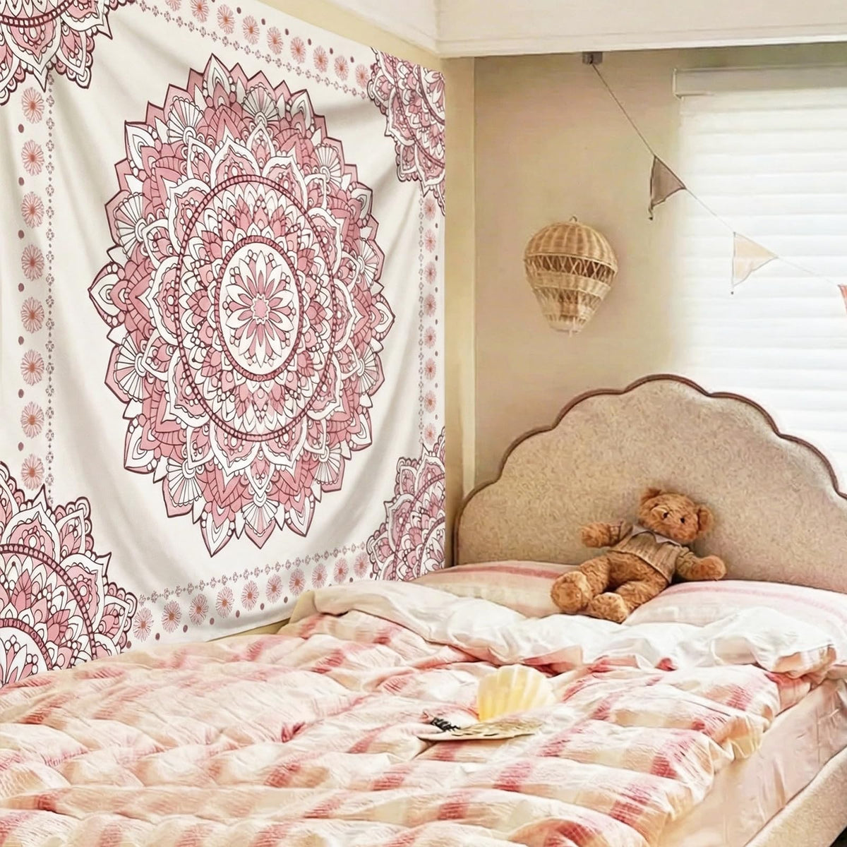 Pink Mandala Tapestry for Bedroom Aesthetic (A Pink Mandala Tapestry / 48"L x 36"W)