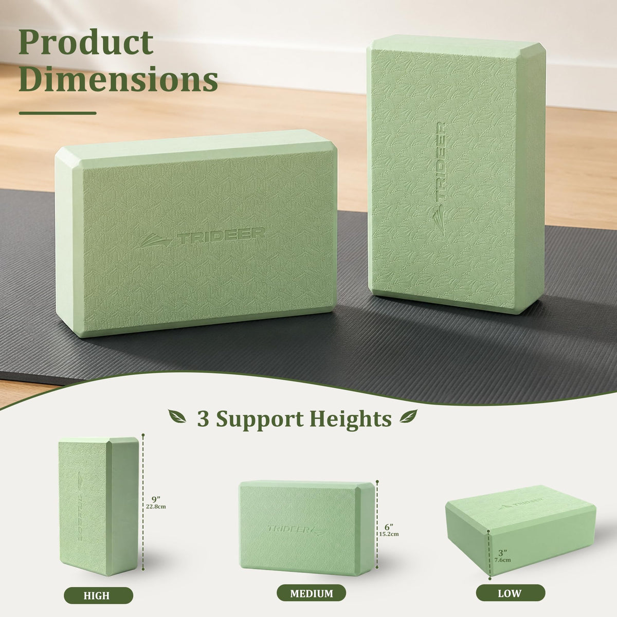 Yoga Blocks 2 Pack (Mint Green-Leaf Pattern)