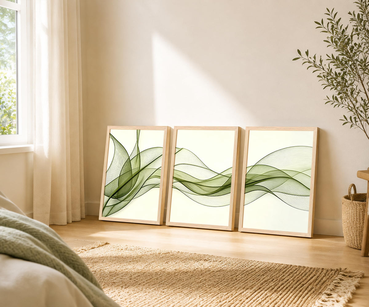 Green Leaf Wall Art Set of 3 (MoneyTree / 16"L x 24"W)