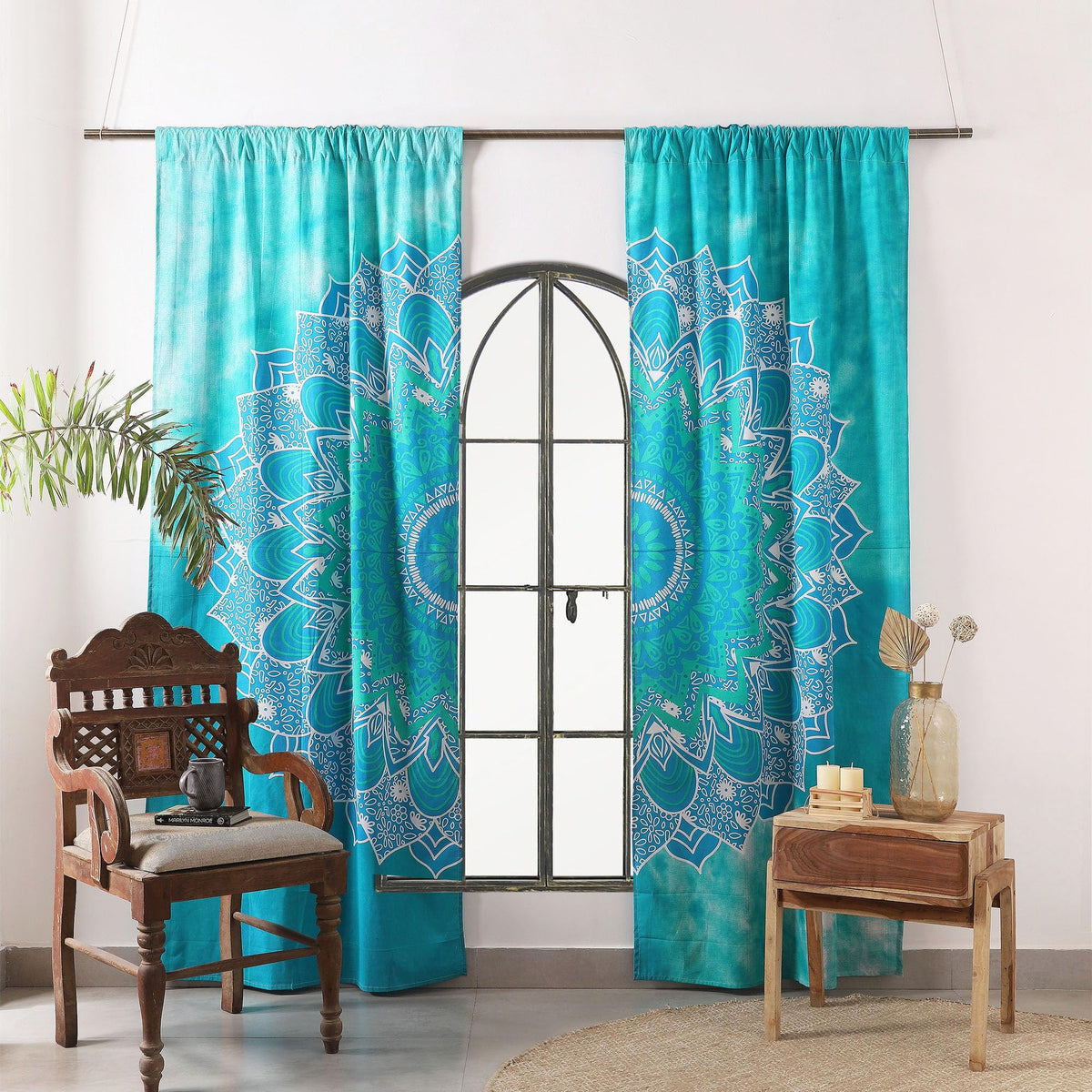 Teal Hippie Mandala Ombre Curtains 83 Inch Length for Living Room Bedroom 2 Panels Set Light Filtering Semi Sheer Window Curtains 76 Inch Width Boho Farmhouse Drapes W76xL83 (83"W x 83"L (Pack of 2) / Teal)