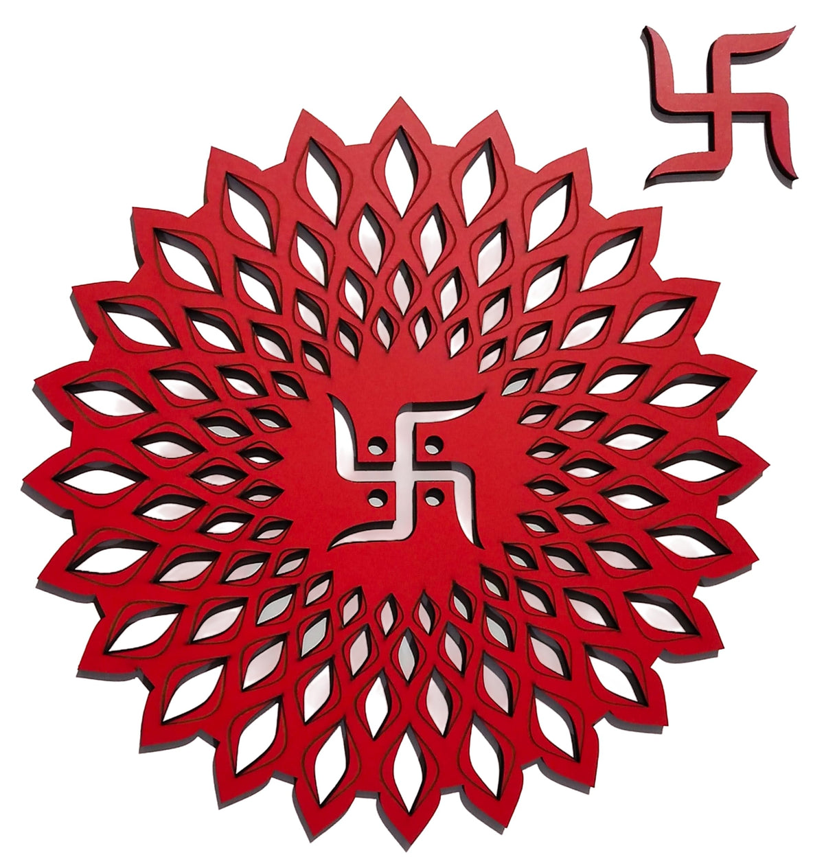 Red Round Decorative Wall Art Mdf Wooden Chakra For Temple (Marking -Red / 18"L x 18"W)
