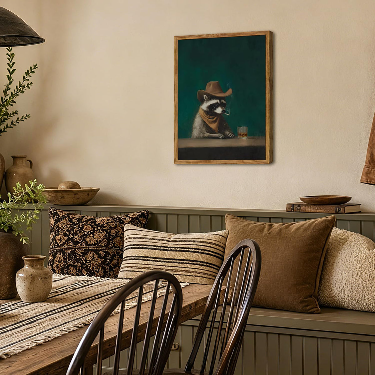 Framed Funny Raccoon Wall Art (Moody Raccoon / 16"L x 12"W)