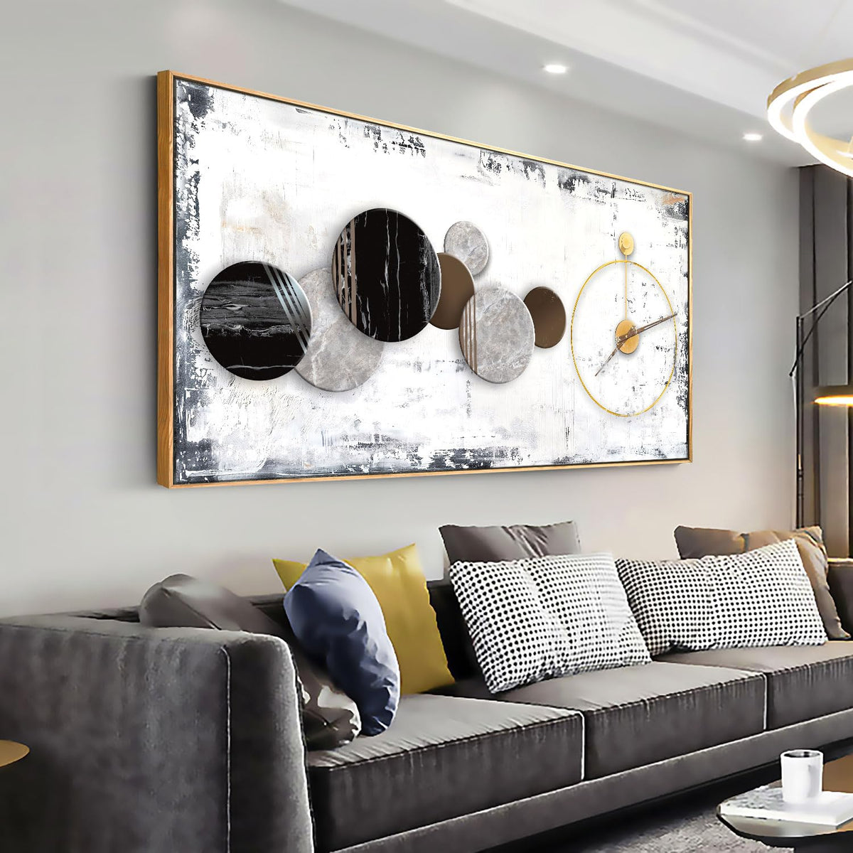 46Clock Wall Art Modern Canvas Painting Framed Decor 30"x60" (58"L x 29"W / Simple 01)