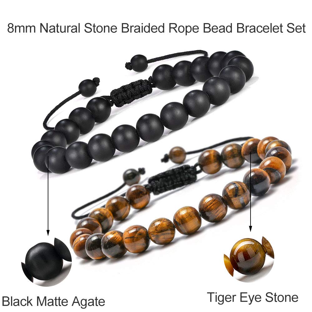 Mens Bracelet Gifts for Him (Matte Agate Bracelet&Tiger Eye Bracelet)