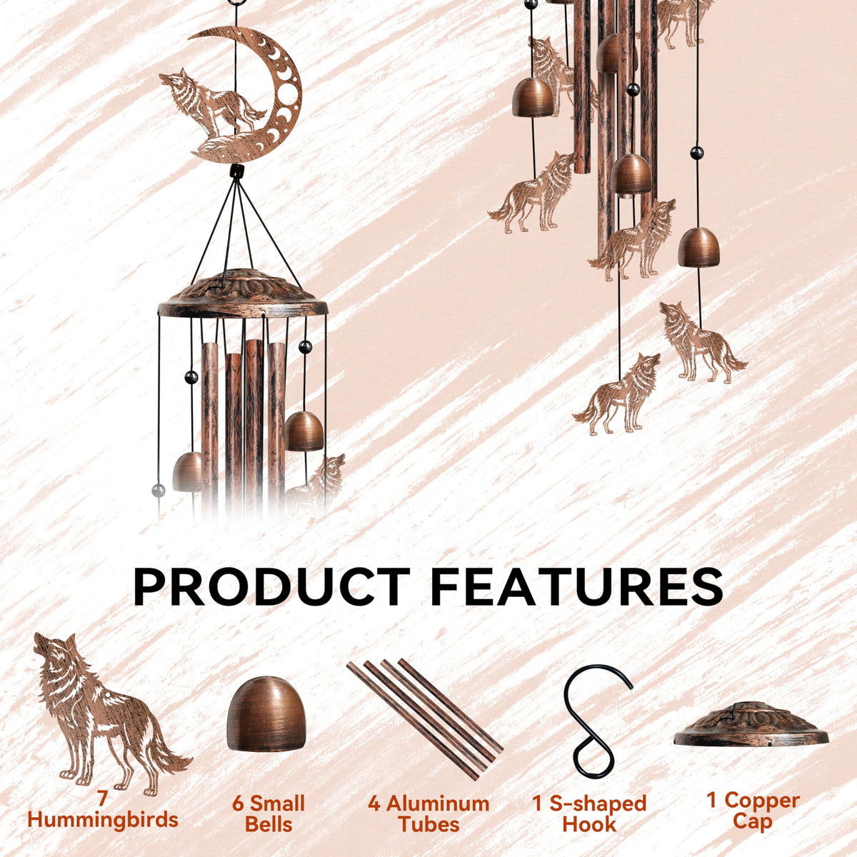 Wolf Wind Chimes (Copper / Wolf)