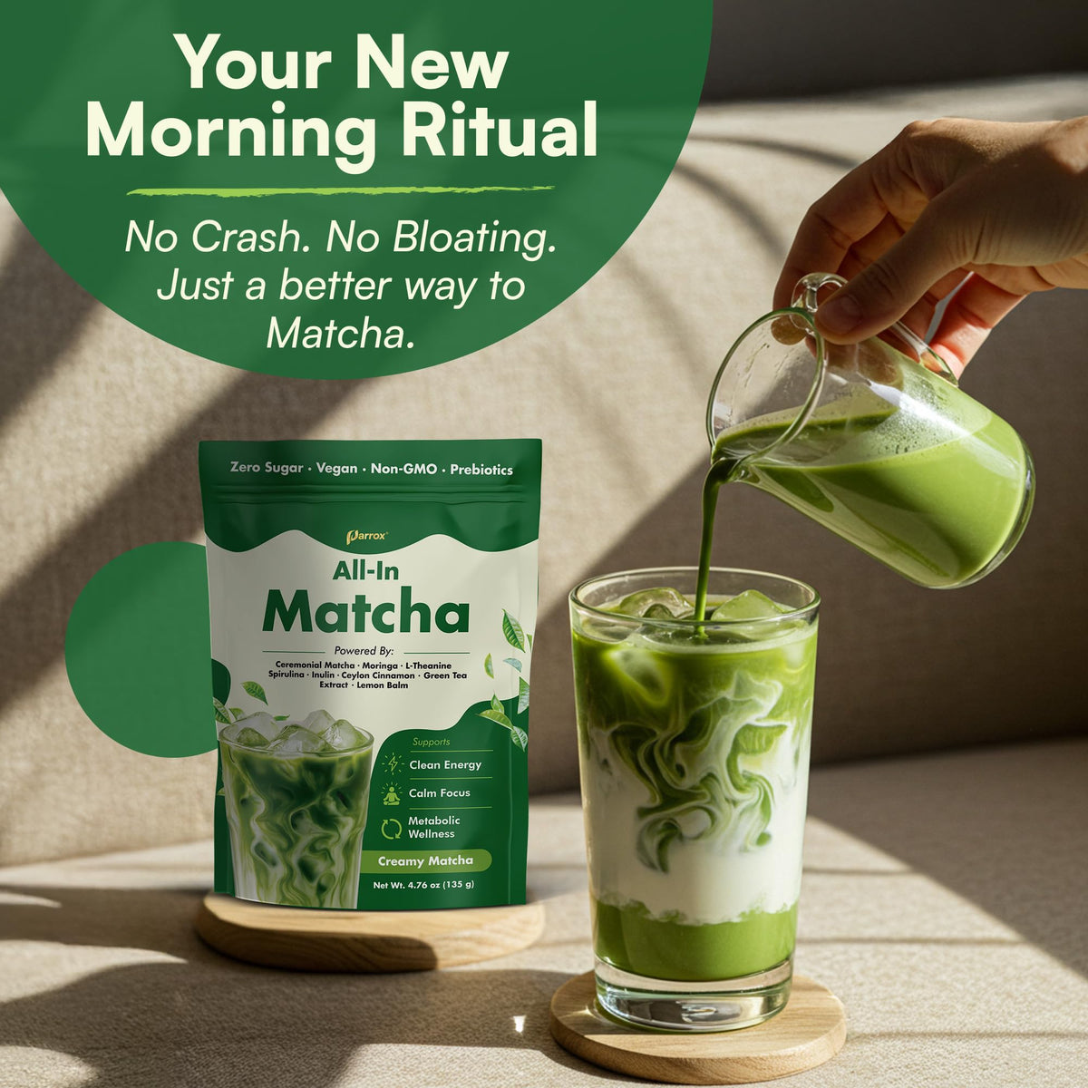 Ceremonial Grade Matcha Powder with Moringa & L (Pack of 2)
