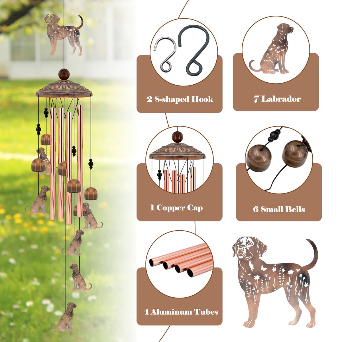 Labrador Wind Chimes for Outside (35"Labrador)