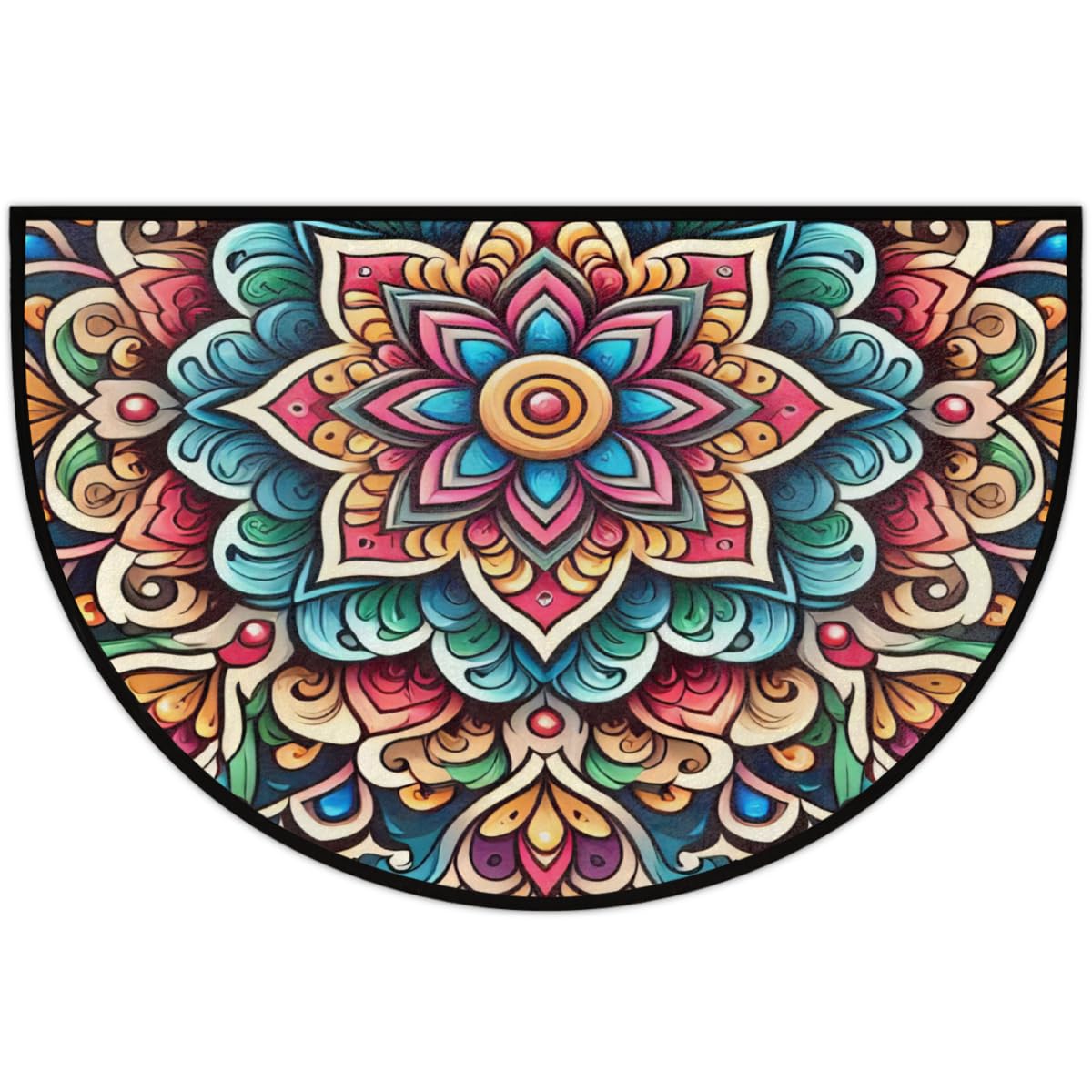 Mandala FlowersHalf Round Rug Half Moon Door Mat Half Circle Rugs (B-color 6)