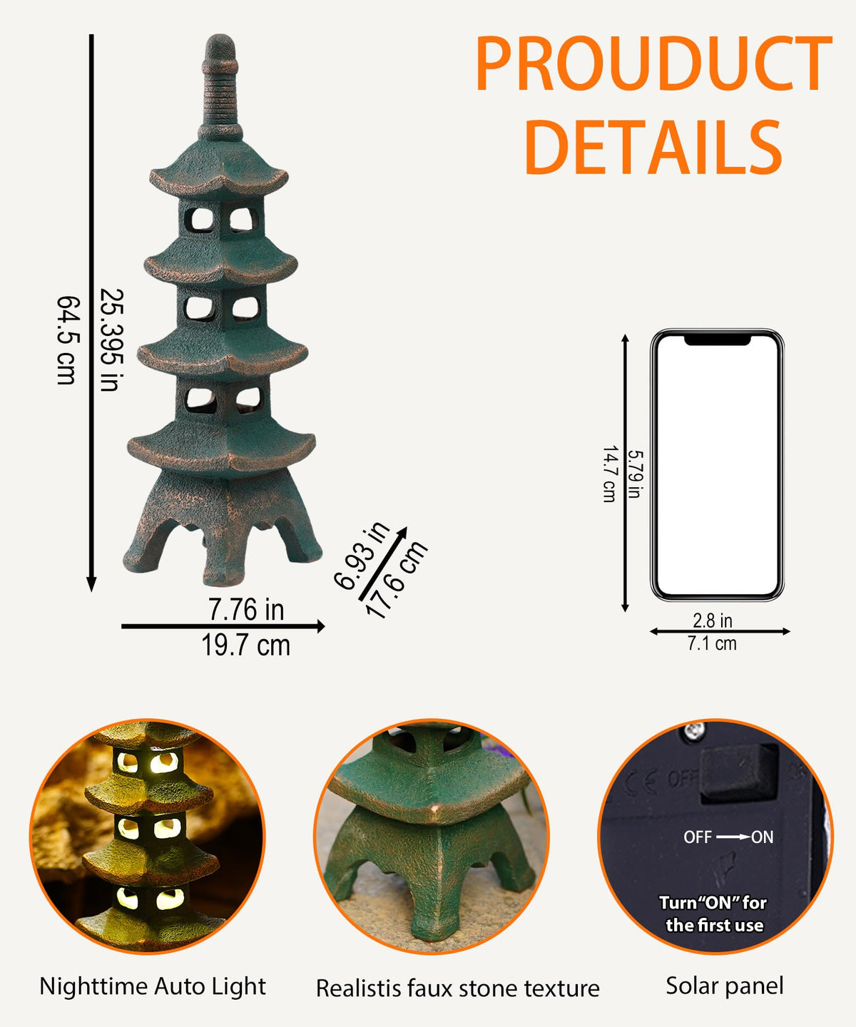 Solar Pagoda Garden Statues (65cm Bronze)