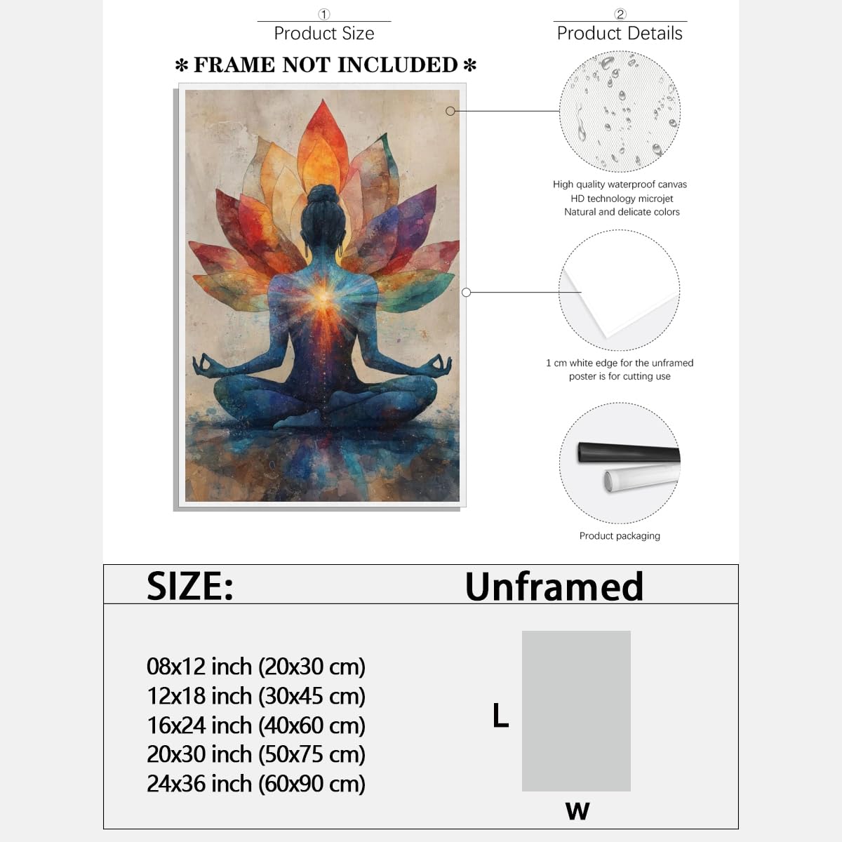 Meditation Wall Art Colorful Meditation Lotus Poster Chakra Energy Canvas Print Yoga Room Home Decor 8x12inch Unframed (style-4-Unframed / 8"L x 12"W)