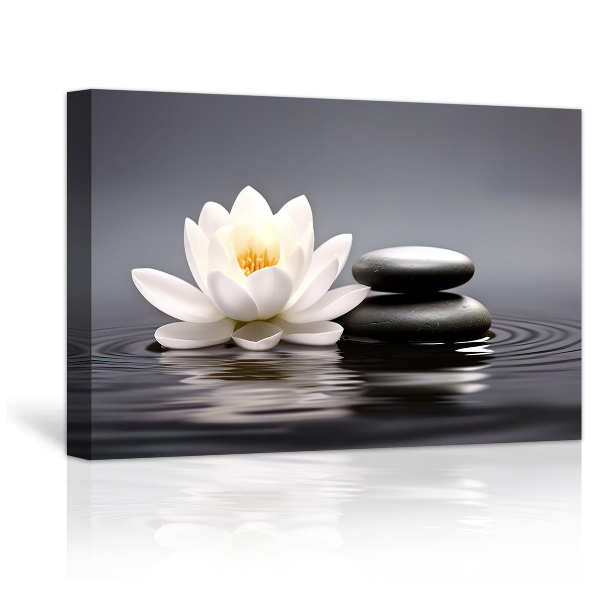 Zen Wall Art Lotus Flowers Stones on Water Pictures Canvas Prints Bathroom Decor Spa Artwork for Yoga Meditation Room Spiritual Gifts (Zen-2 / 12"L x 18"W)