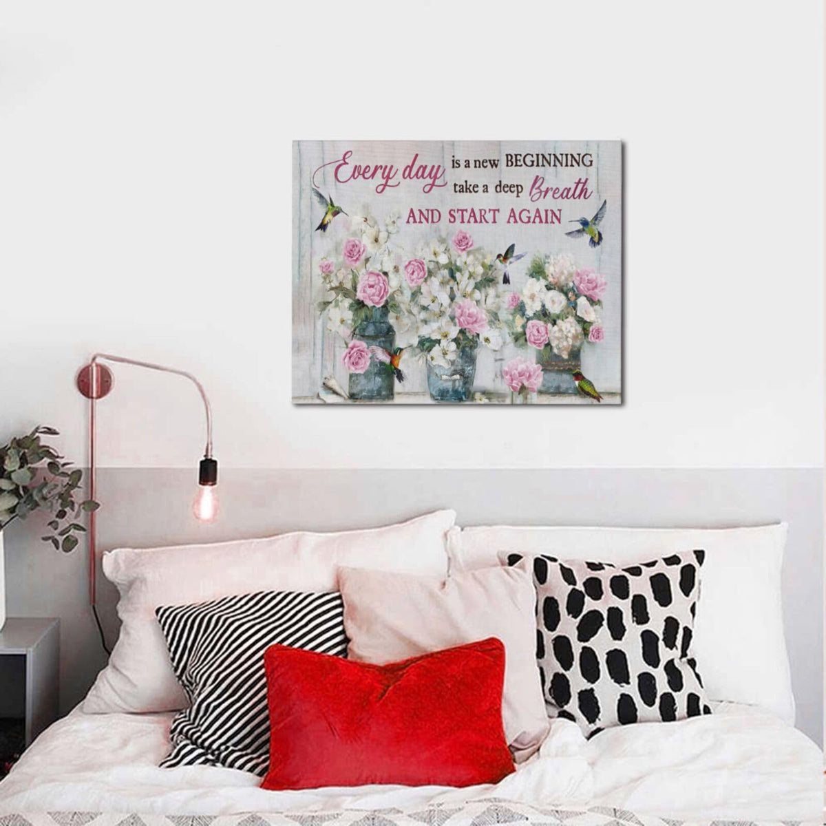Farmhouse Flower Bathroom Decor Wall Art Pink Rose Pictures Painting Rustic Floral Canvas Prints Everyday is a New Beginning Modern Artwork Home Decoration for Bathroom Bedroom Office 20"x16" (Pink Rose / 20"L x 16"W)