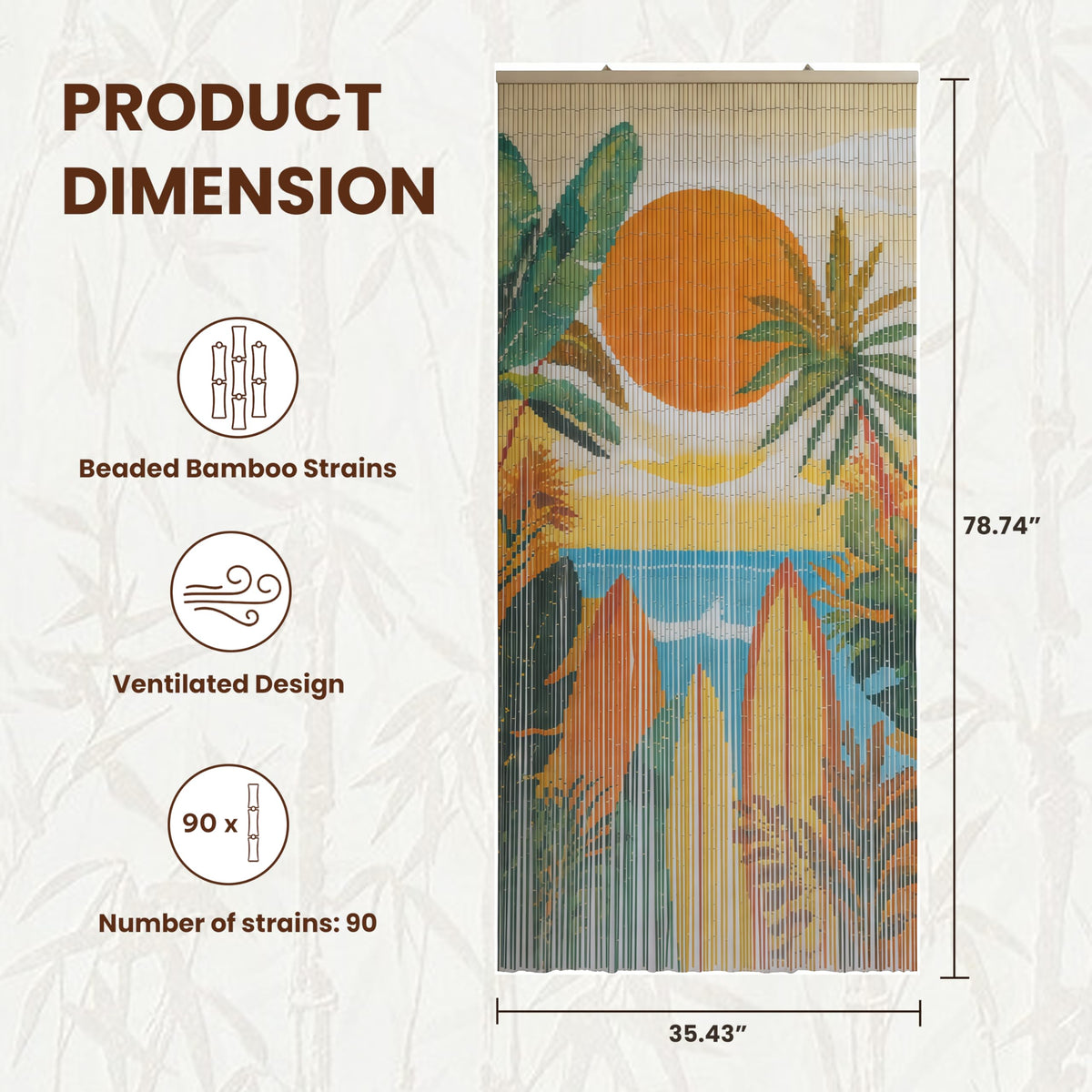 Summer Vibe Beaded Bamboo Curtain for Doorway 35.4" x 78.7" (Summer Vibe)