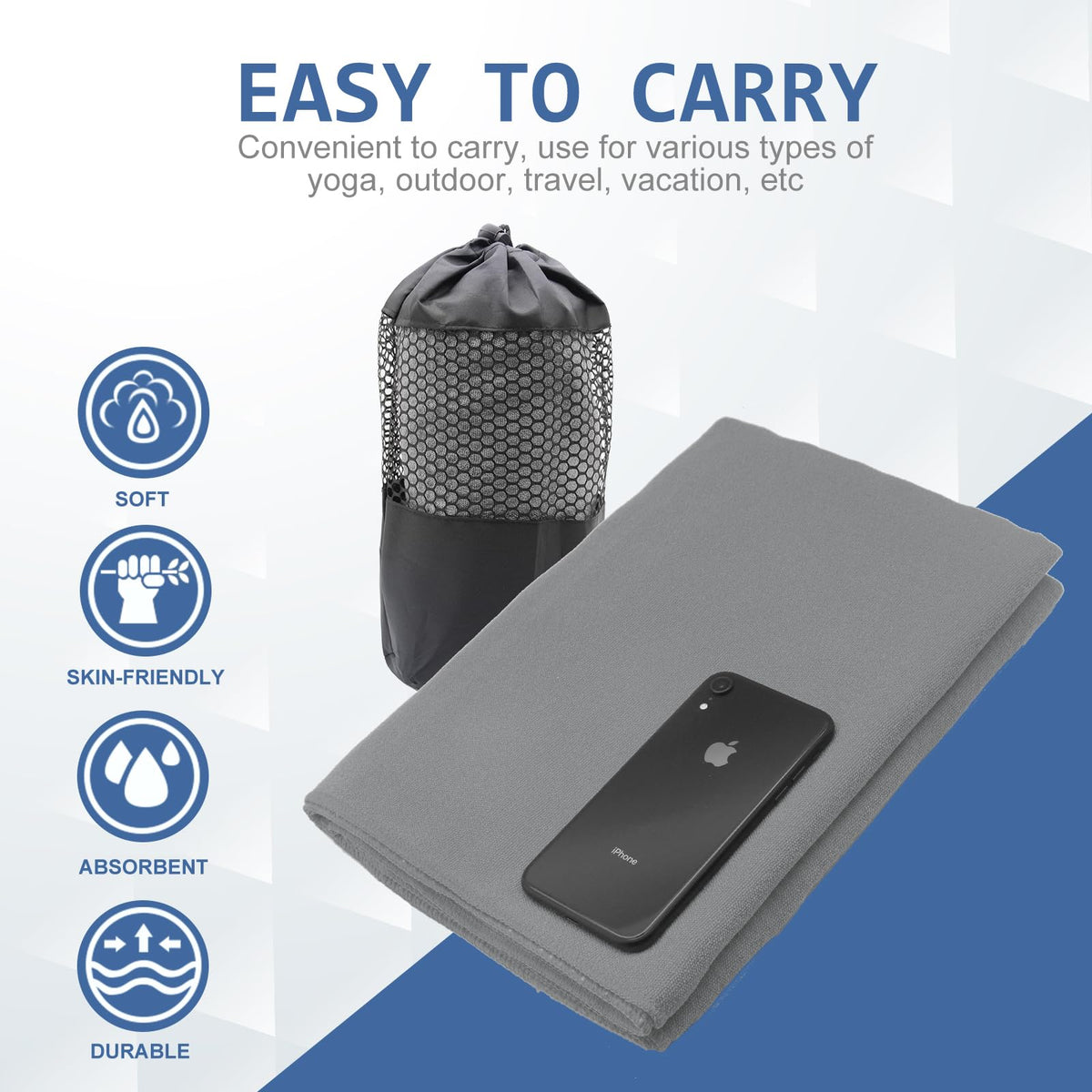 Yoga Towel Hot Yoga Mat Towel with Grip Dots Sweat Absorbent Non (Dark Grey / 72" x 24")