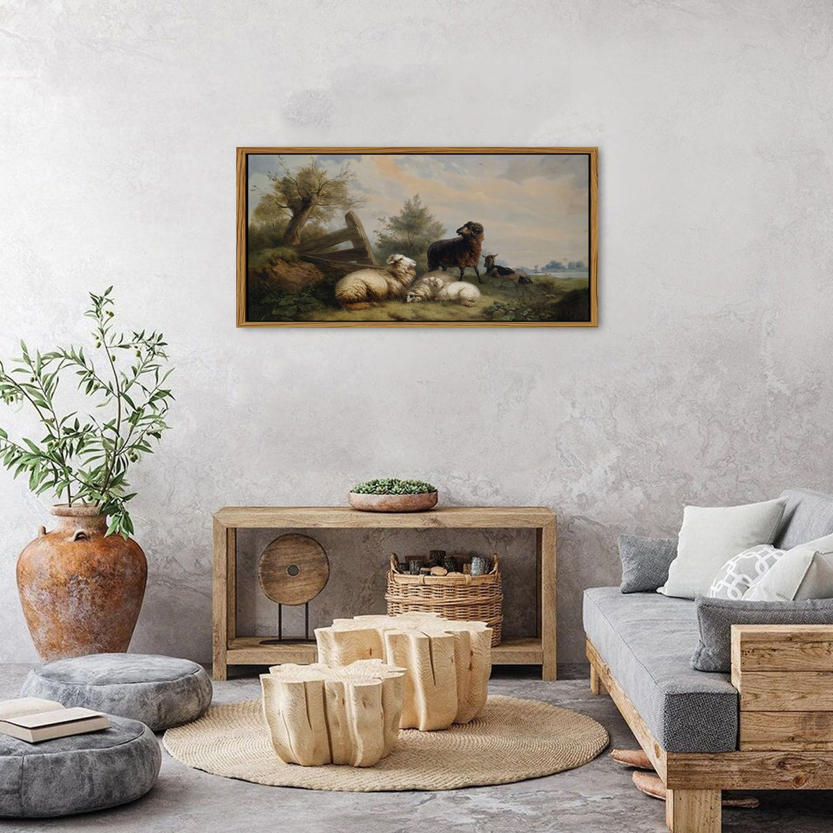 Farmhouse Sheep Wall Art Framed (20"L x 40"W / Sheep)