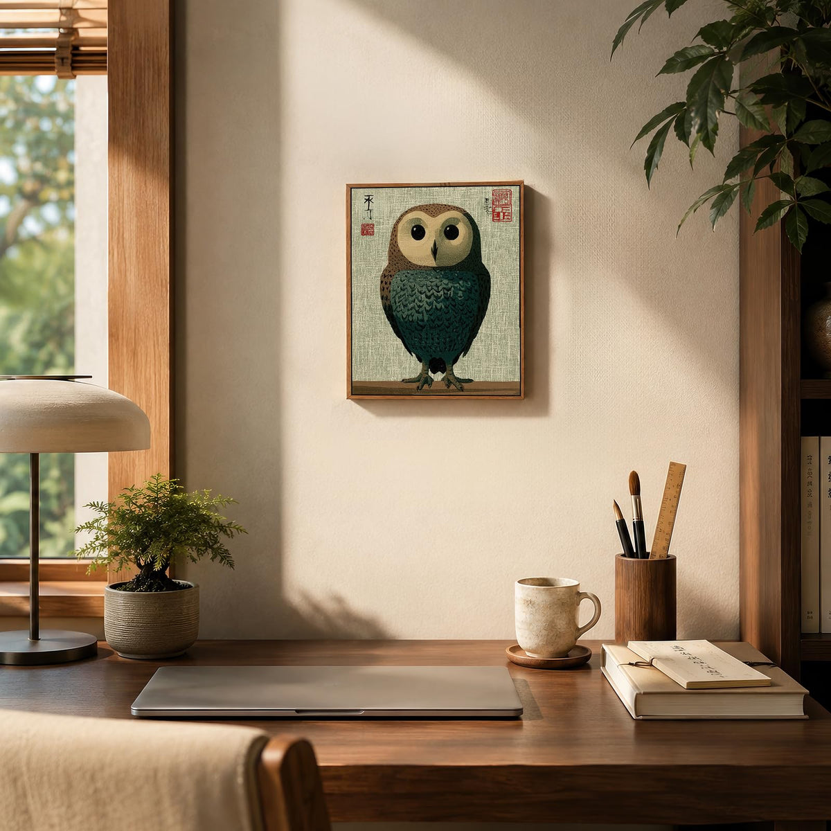 Framed Vintage Owl Wall Art Japanese Bird Wall Decor (owl / 8"L x 10"W)