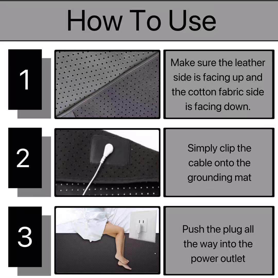 Grounding Mat for Bed King Size 78"×27" with Adjustable Straps (Black / King)