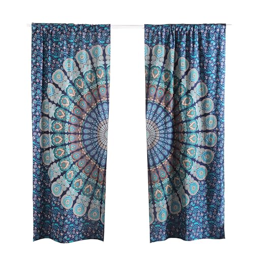 Blue Hippie Mandala Curtains 74 Inch Length for Living Room Bedroom 2 Panels Set Light Filtering Semi Sheer Window Curtains 50 Inch Width Boho Farmhouse Drapes W50xL74 Turquoise (Tarquiose / 25"W x 74"L (Pack of 2))