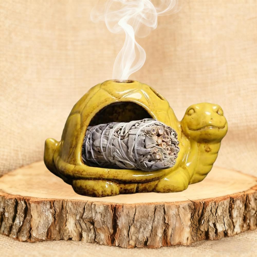 Ceramic Turtle Mini Chiminea (Yellow)