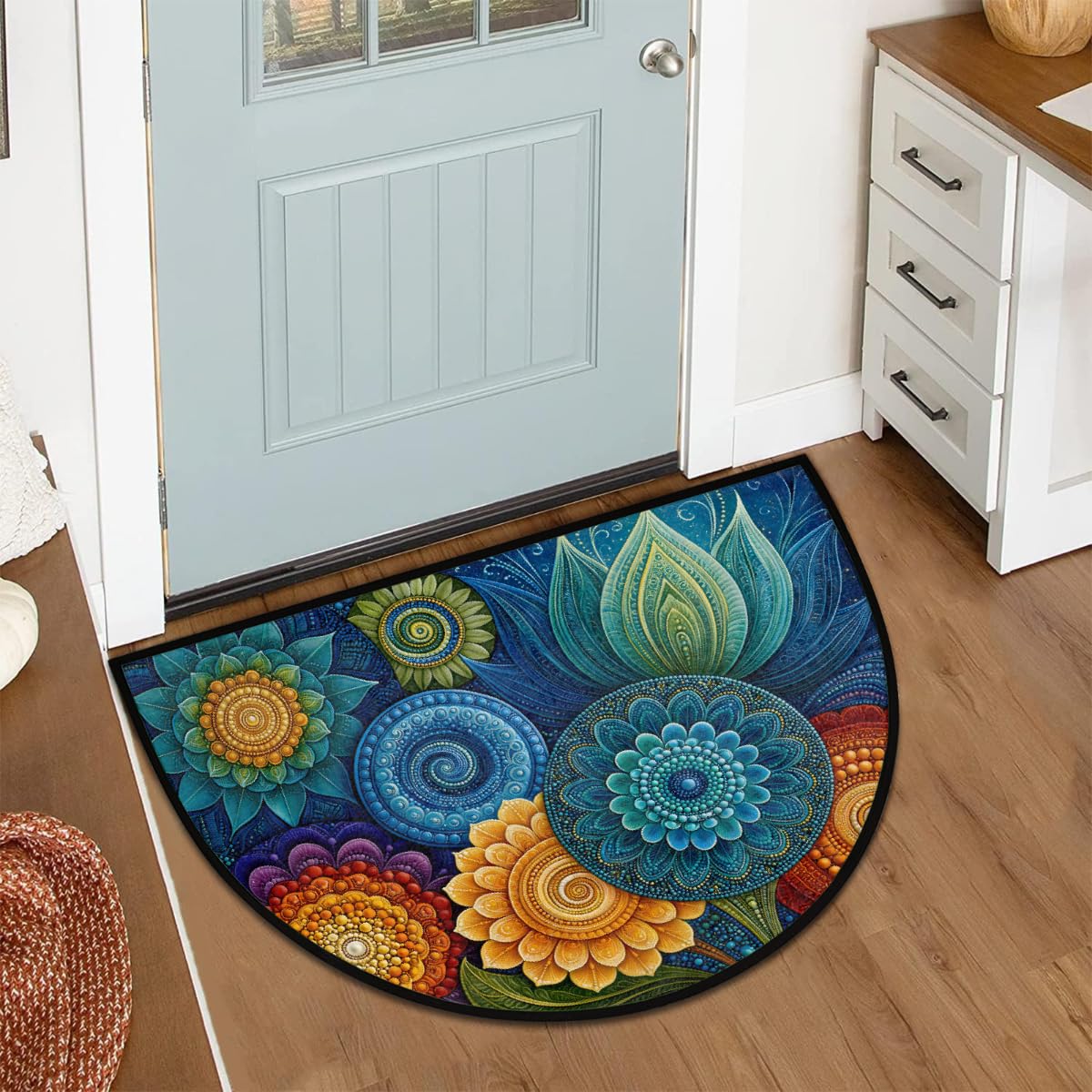 Mandala Half Round Doormat Semi Circle Rug Non Slip Half Moon Rug (D:boho 01)