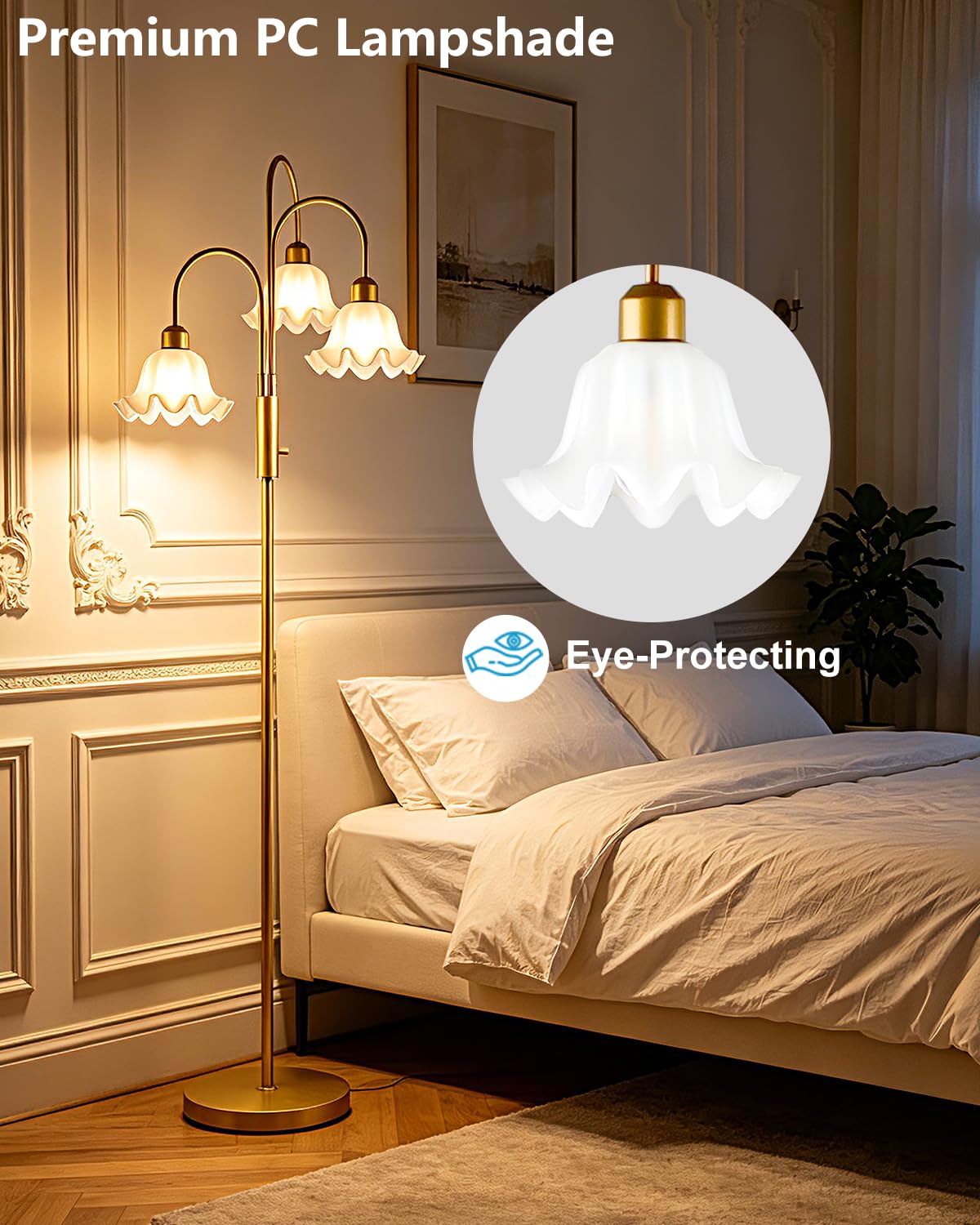Flower Floor Lamp for Living Room 3 Light Tree Floor Lamp (3 Flower Down-Gold)