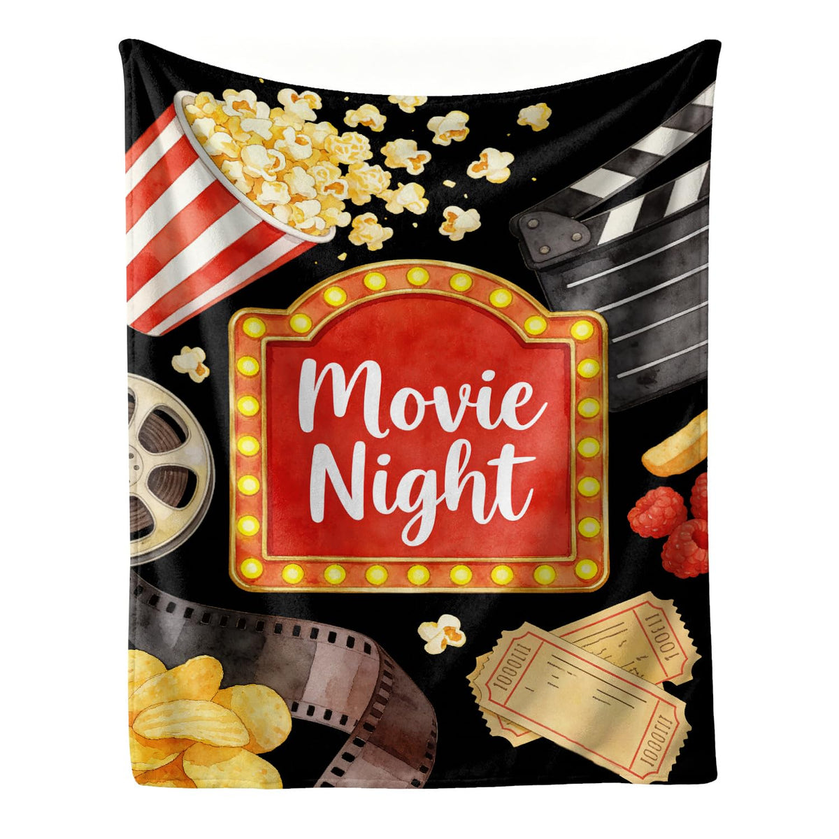 Movie Night Fleece Blanket Popcorn Cinema Blanket Gifts Room Decor 50"x60" (Movie Night / 50"X60")