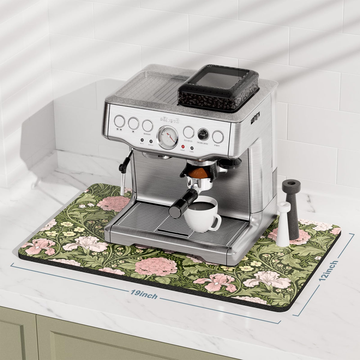 Coffee Mat 12" x 19" Coffee Bar Mats for Espresso Machine Station Accessories and Organizer (Pink Iris Hydrangea / 12" x 19")