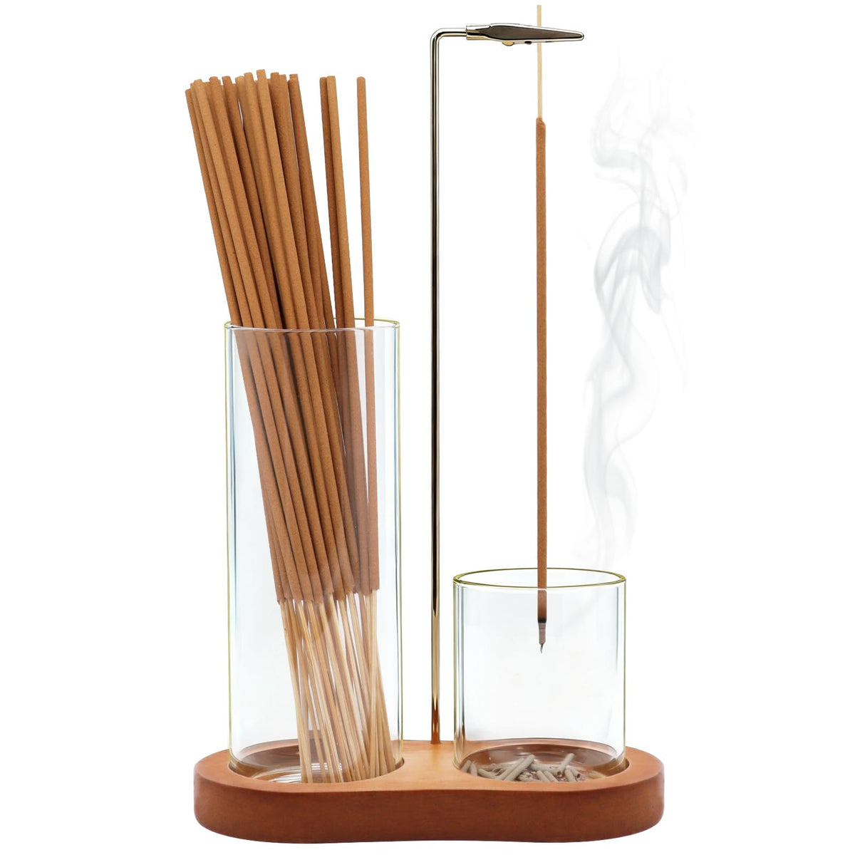 2-in-1 Incense Holder for Sticks, Incense Burner Holder with Glass Ash Catcher & Stick Storage, Bedroom House Yoga Meditation Zen Decor, Spa Gifts for Women, Unique Cozy Home Decor, Natural Wood (Natural Wood)