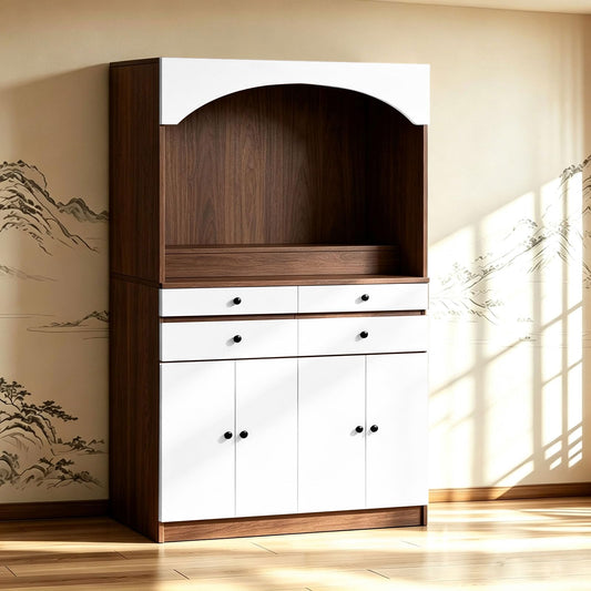 Altar Table Solid Wood (White+dark Brown Wood Grain / 43.3×15.7×65.4in)