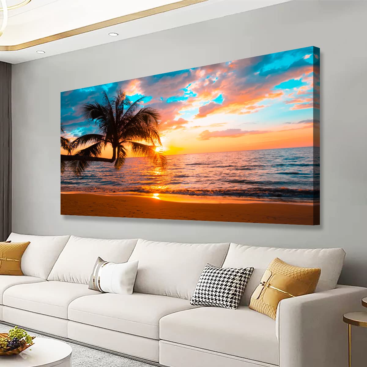 Beach Sunset Pictures Canvas Wall Art For Living Room Bedroom Wall Decor (40"L x 20"W / Beach Sunset Pictures Wall Art)