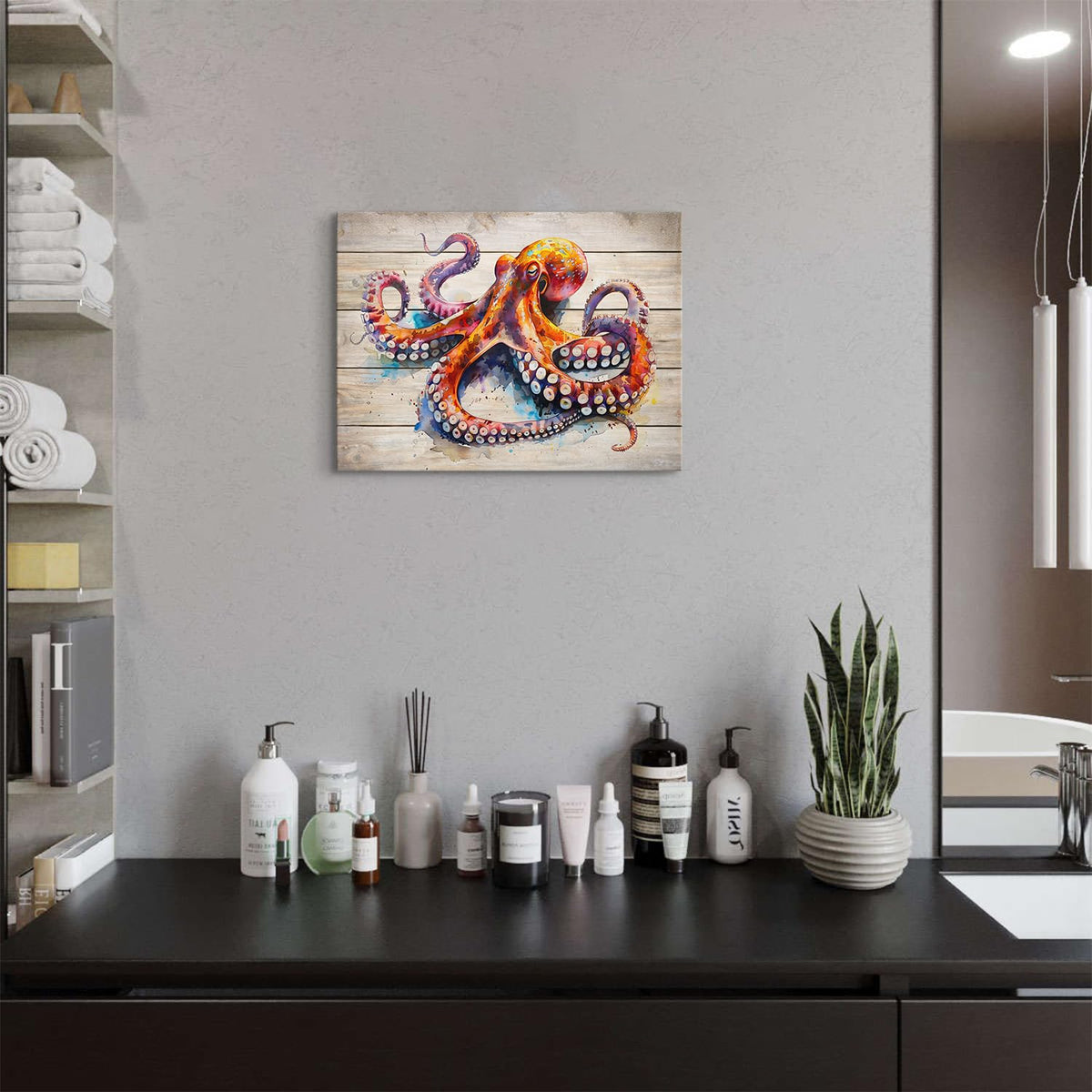 Ocean Bathroom Decor Octopus Wall Art Nautical Sea Animal Canvas Prints Rustic Marine Life Poster Vintage Coastal Pictures Painting Farmhouse Artwork for Bedroom Living Room Home Decoration 12x16" (16"L x 12"W / Octopus)