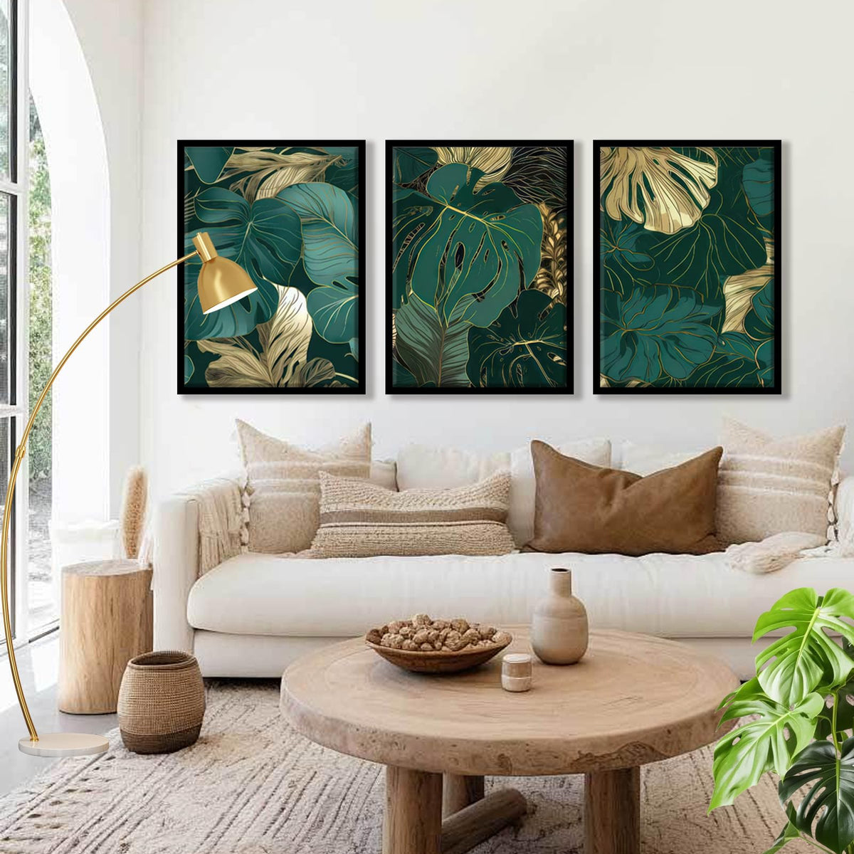 Tropical Botanical Leaf Wall Art Dark Green Picture Wall Decor (Green Leaf-3pcs / 12 X 16 Inches)