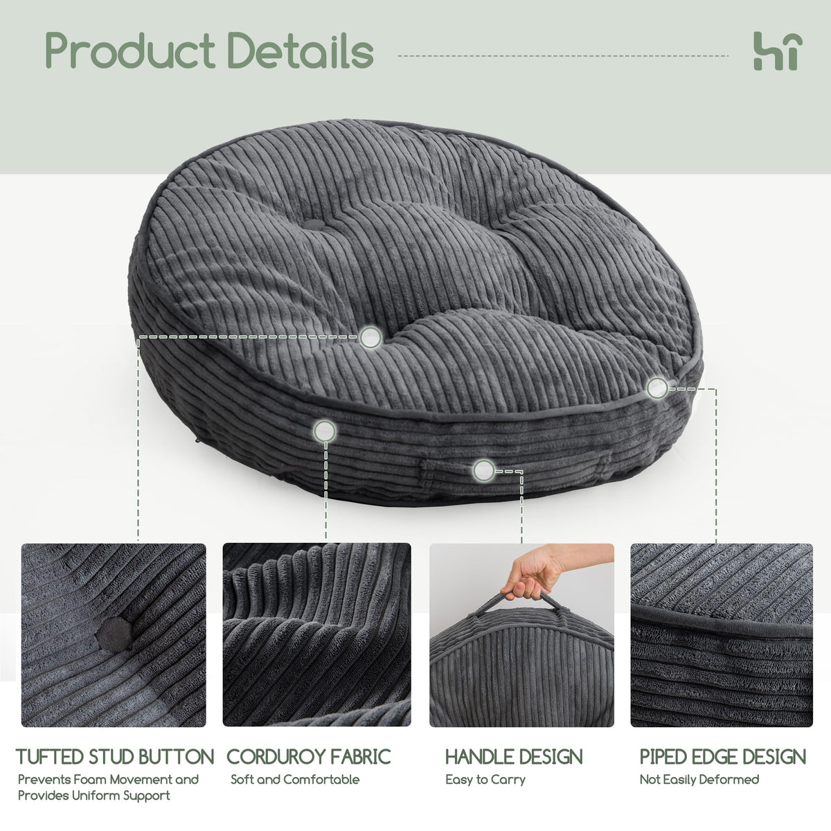 Floor Pillow Cushion for Adults (Round Dark Grey / 4" Thick(Pack of 2))
