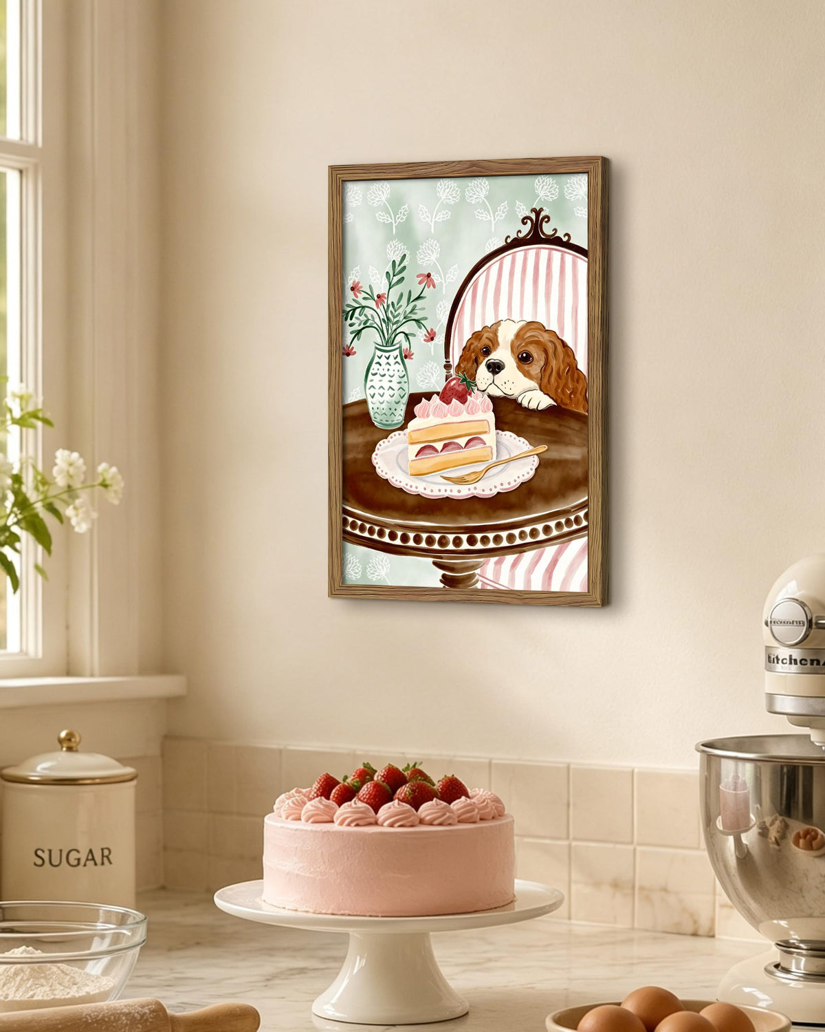 Cute Cavalier King Charles Spaniel Framed Canvas Wall Art (A-Dog / 24"L x 16"W)
