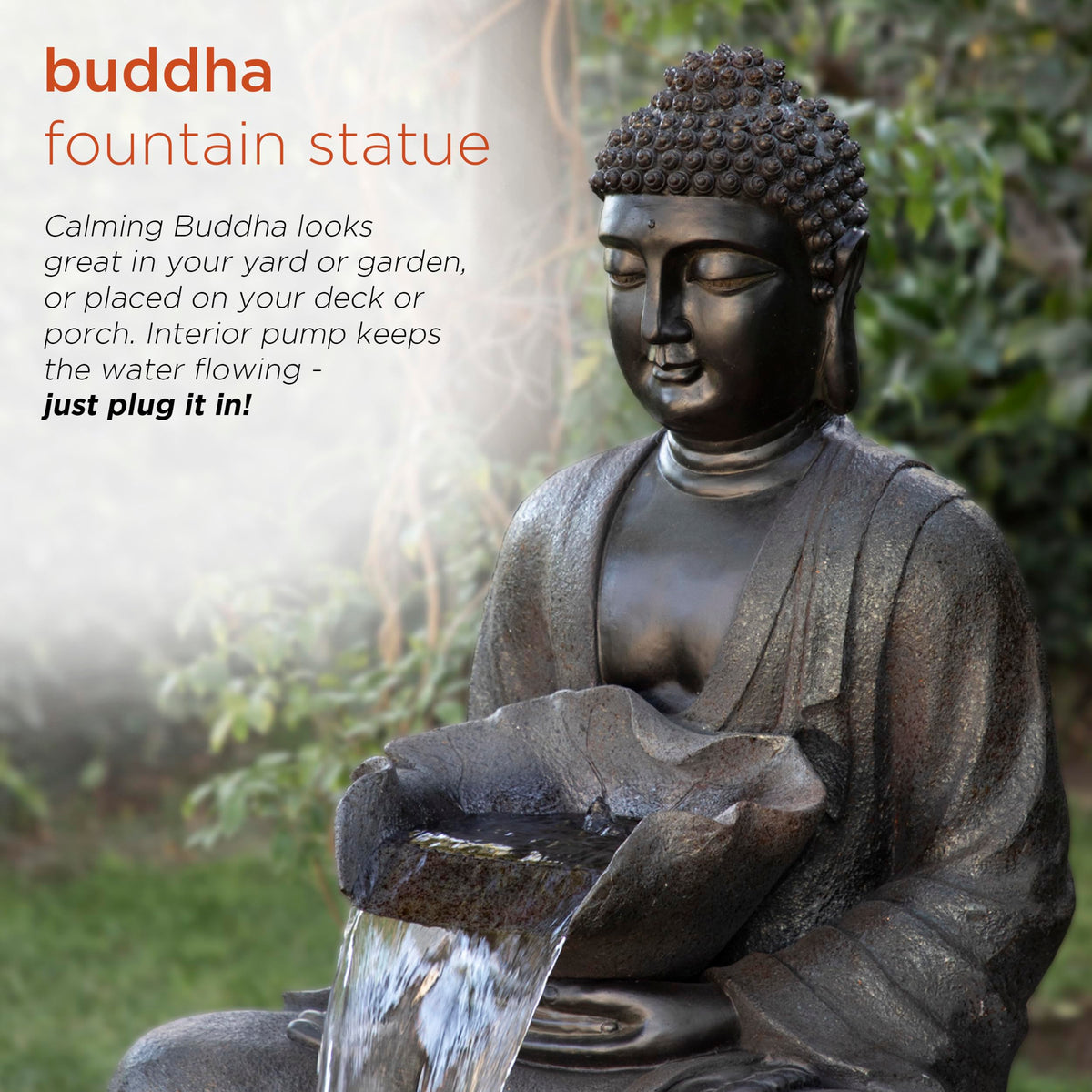 WIN1170 53" Outdoor Floor Calming Buddha Statue Waterfall Fountain (Gray)