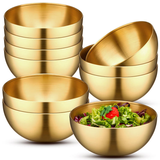 10 Pcs 5.9 Inch Gold Bowls Stainless Steel Salad Mixing Bowls (5.9 Inch / Gold)