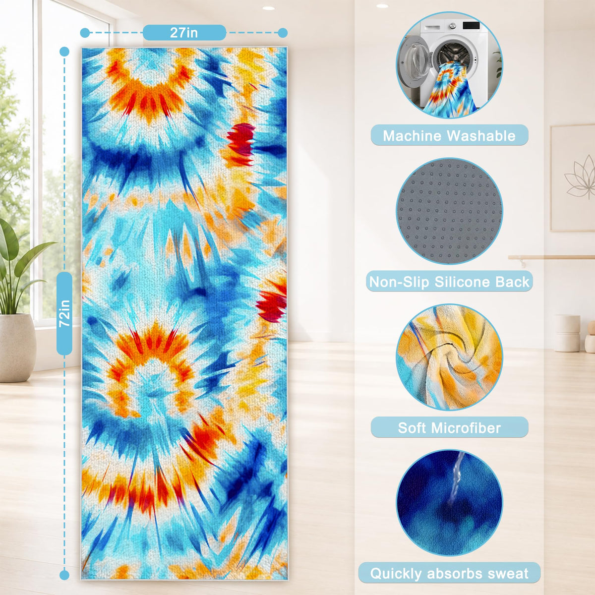 Yoga Mat Towel (Blue& Orange / Casual)