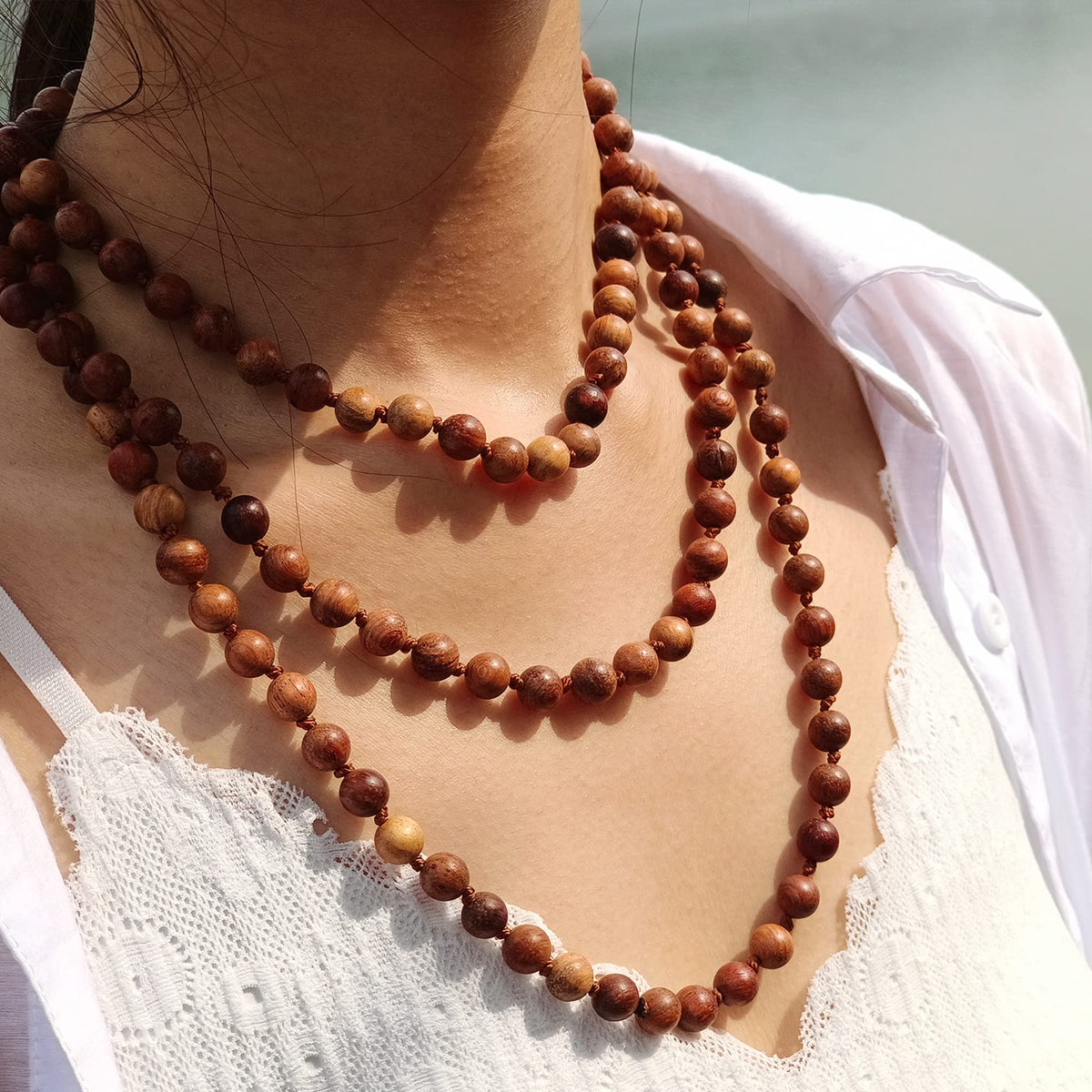 Fashion Natural Round Wood Beads 60'' Long Strand Art Deco Necklace for Women (B)