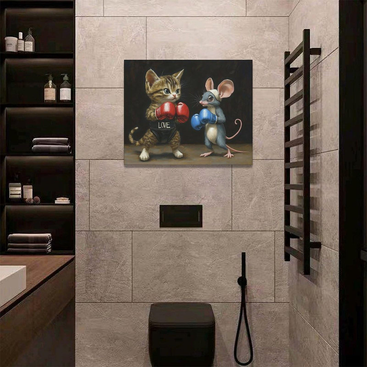 Cat And Mouse Wall Decor Funny Pictures Funny Cats Canvas Wall Art Painting Home Modern Artwork Decorations Framed for Living Room Bedroom Bathroom Office 20 x 16 inch (20L" x 16W" / Cat Mouse)
