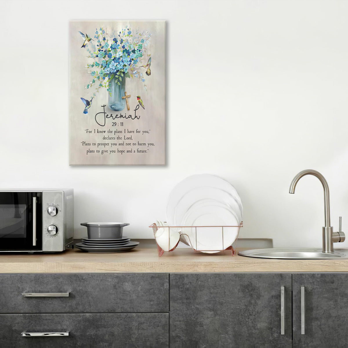 Scripture Jeremiah Wall Art Christian Bible Verses Canvas Prints Painting Bathroom Pictures Framed Gifts Farmhouse Artwork Home Bedroom Decor 16"x24" (24"L x 16"W / Jeremiah Flower Hummingbird)