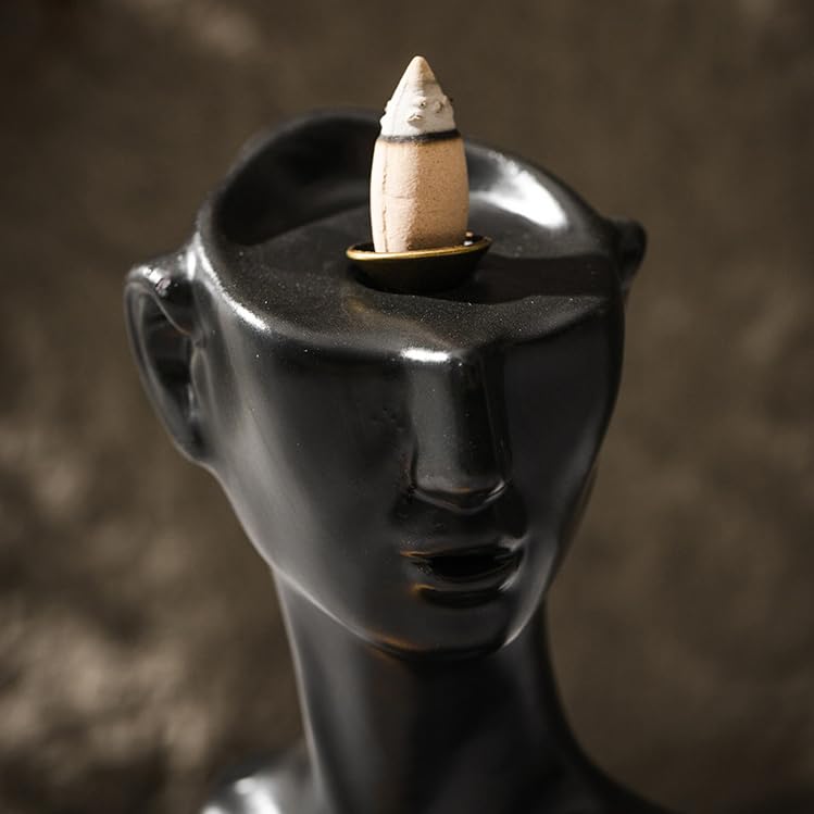 Black Men Face Statue Backflow Incense Holder (Black Men Face Statue)