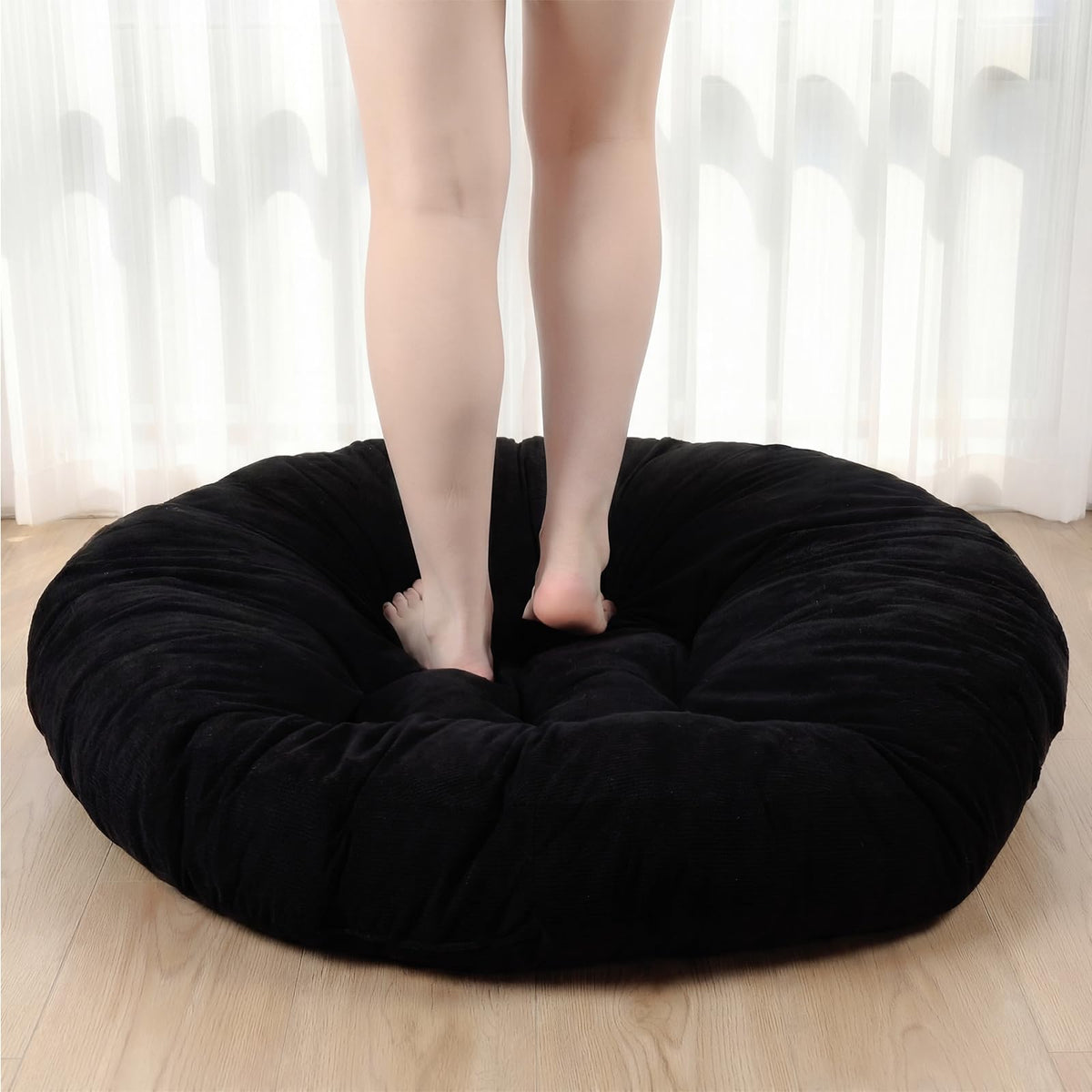 35" Extra Large Round Floor Cushion for Adults (Black / Classic)