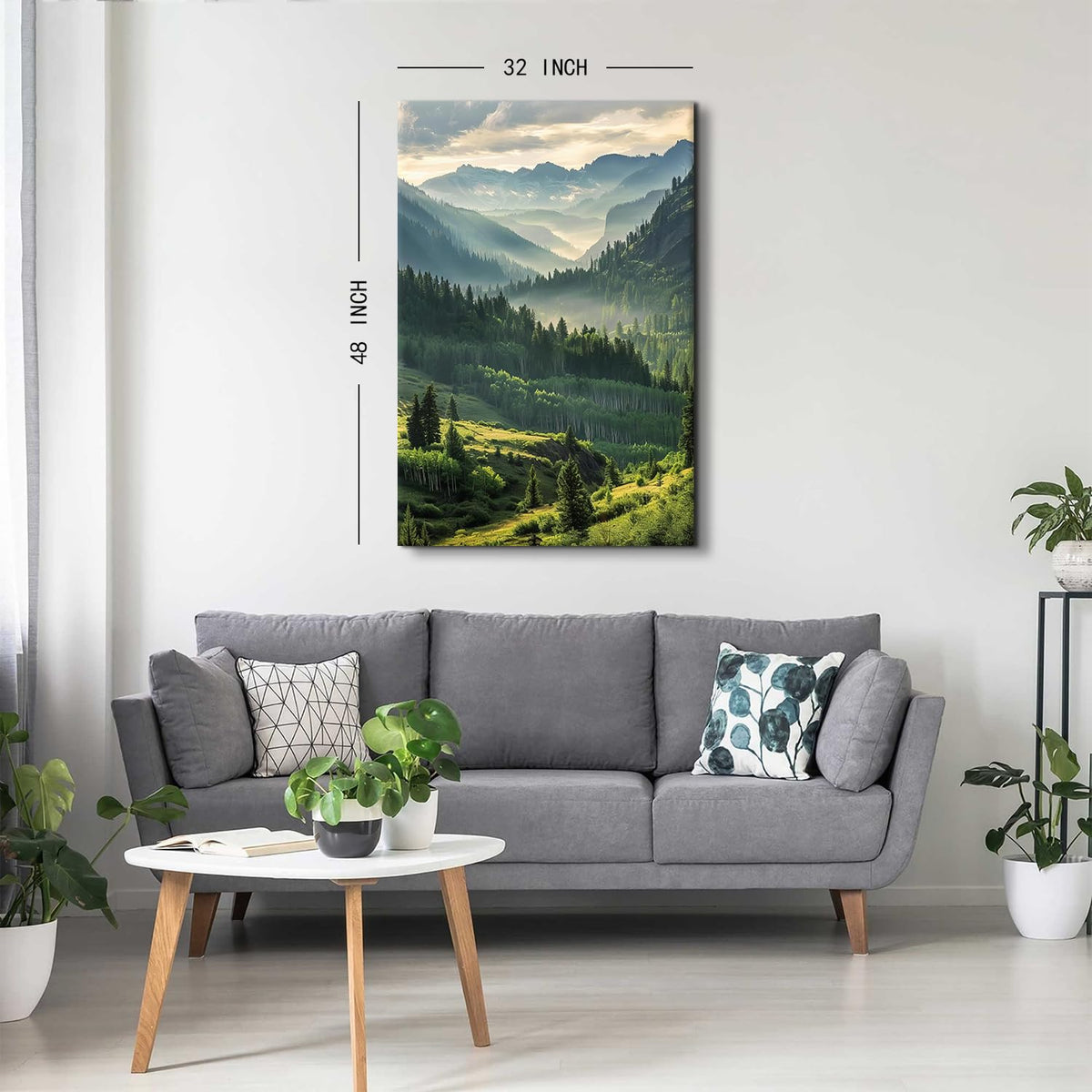Green Mountain Landscape Wall Art for Living Room Decor Foggy Forest Canvas Prints Pictures Smoky Mountains Scenery Photo Prints Nature Scenic Artwork for Kitchen Dining Room Home Decorations 32x48" (48"L x 32"W / Misty Mountain)