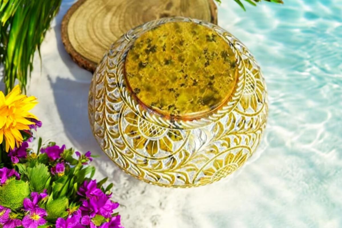 Soapstone Scrying And Smudge Bowl Pot Sun Floral Design Handmade Household Kitchen Table Decorative Gift 5 Inch (Sun Flower)