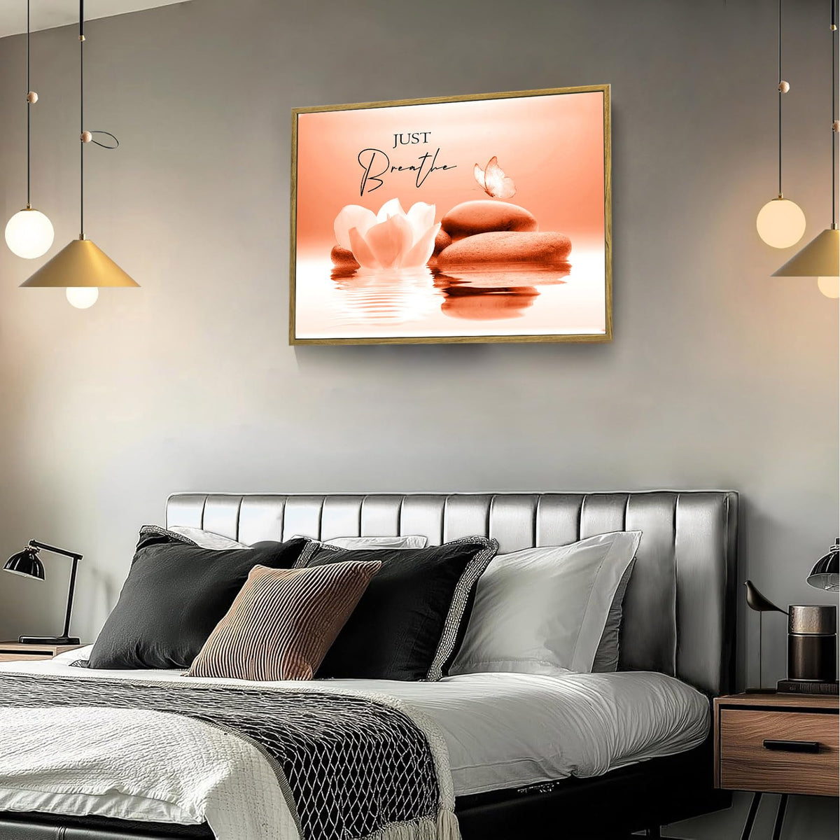 Zen Wall Art for Bathroom White Floral Bloom in Water Abstract Canvas Wall Art Wall Paintings Home Decor Orange Butterfly Wall Pictures for Living Room Bedroom Office Ready To Hang (Orange / 12"L x 17"W)
